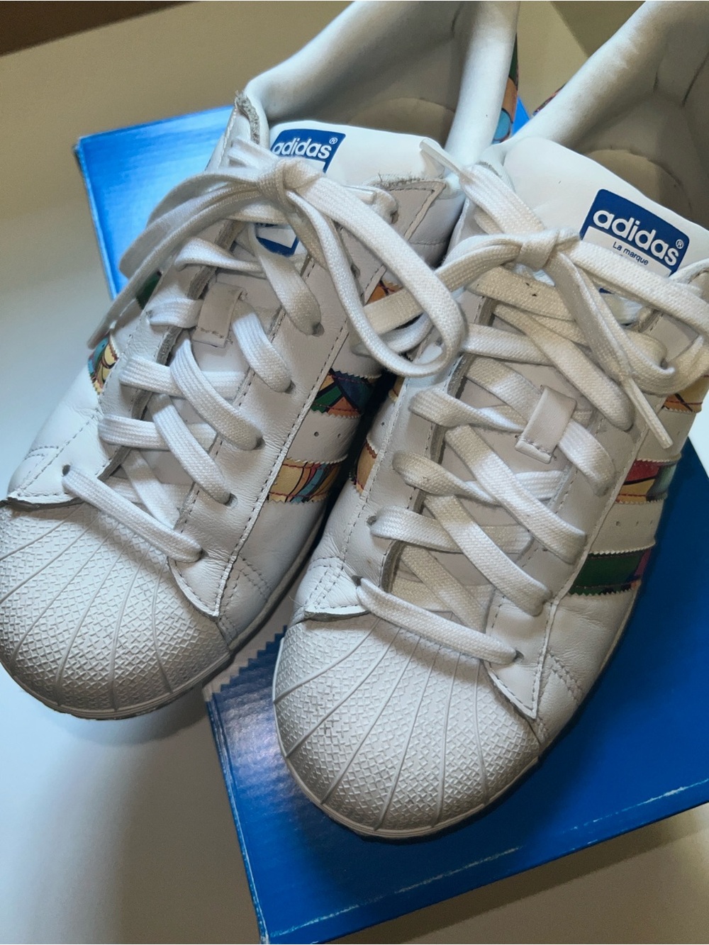 Adidas Womens SuperStars Sneakers with Multicolor Stripe